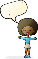 cartoon pointing woman with speech bubble