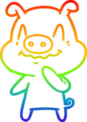 rainbow gradient line drawing nervous cartoon pig