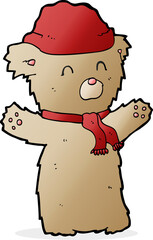 cartooon teddy bear in hat and scarf