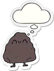 cartoon rock and thought bubble as a printed sticker