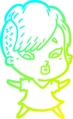 cold gradient line drawing cartoon surprised girl