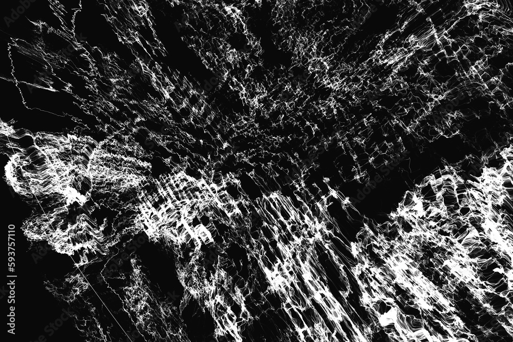 Wall mural white pattern of crooked waves on a black background. abstract fractal 3d rendering