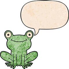cartoon frog and speech bubble in retro texture style