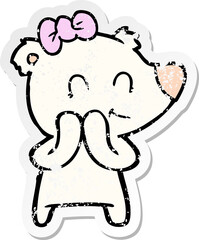 distressed sticker of a shy female polar bear cartoon