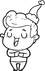 happy line drawing of a man wearing santa hat