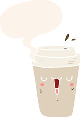 cartoon coffee cup and speech bubble in retro style