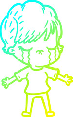 cold gradient line drawing cartoon woman crying