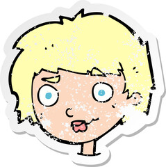 retro distressed sticker of a cartoon confused woman