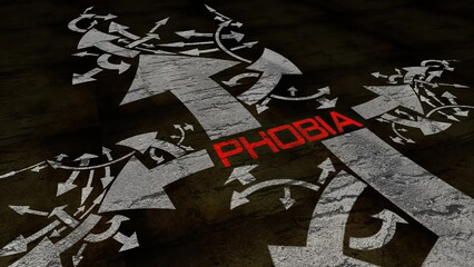 Phobia disorder text on a crossroad in different ways of arrows