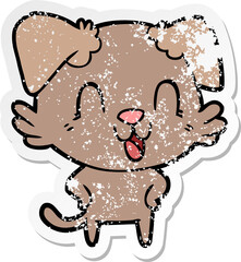 distressed sticker of a laughing cartoon dog