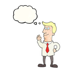 thought bubble textured cartoon waving man