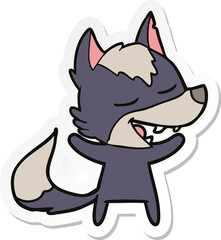 sticker of a cartoon wolf laughing