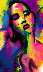 Colourful modern abstract woman face. Hand drawn digital art  illustration