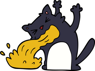 cartoon doodle cat being sick