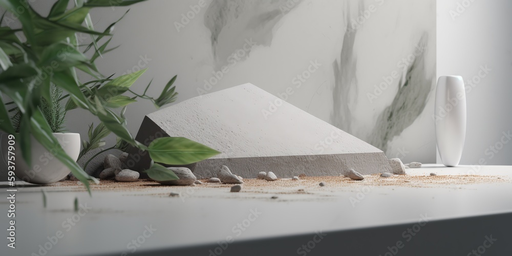 Wall mural Concrete wall and floor background for product display or mock up, three dimensional showroom. Background. Mockup. Generative AI. Abstract white interior of an empty room with concrete walls