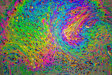 A conceptual abstraction of two opposing streams of bright colors