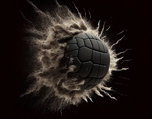 A volleyball with a fiery tail like a meteor on a black background.  Generative AI.
