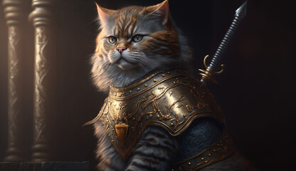 Cat wearing a armor and a helmet AI Generated