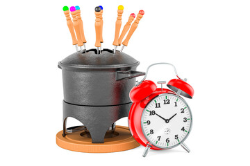 Fondue set with alarm clock, 3D rendering