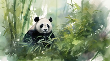 Obraz na płótnie Canvas In this watercolor painting, a majestic panda is depicted in all its glory