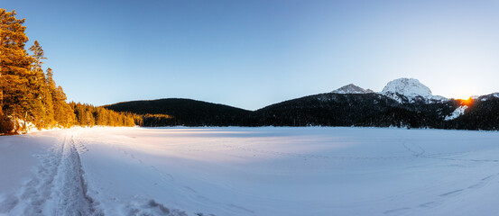 Winter Scenery At Sunset.