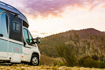 Rv camper camping on nature, Spain.