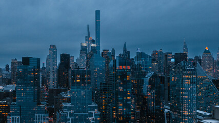 New York, Manhattan and uptown in the evening, panorama