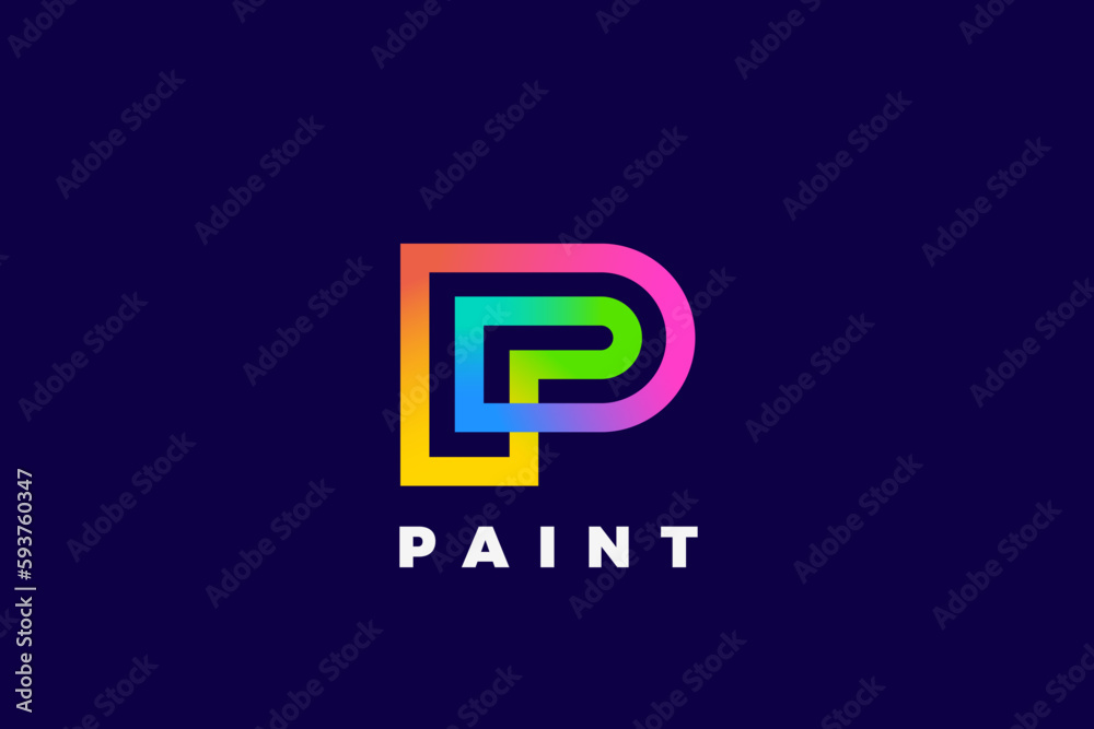 Poster letter p logo monogram loop infinite design linear outline style colorful vector template.