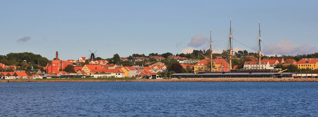 Ebeltoft and masts of Fregatten Jylland.