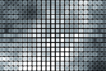 Gray mosaic pattern of small squares on a black background. Abstract fractal 3D rendering