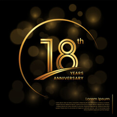 18th Anniversary logo design with double line numbers. Golden anniversary template. Vector Logo Template
