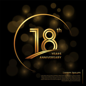 18th Anniversary logo design with double line numbers. Golden anniversary template. Vector Logo Template