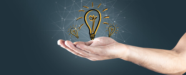 hand holding light bulb. idea concept with innovation and inspiration