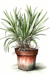 Botanical Watercolor Illustration of New Zealand Flax in Pot. Generative AI