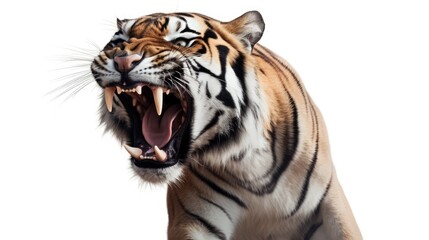 A tiger with its mouth open showing teeth created with Generative AI technology