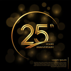 25th Anniversary logo design with double line numbers. Golden anniversary template. Vector Logo Template