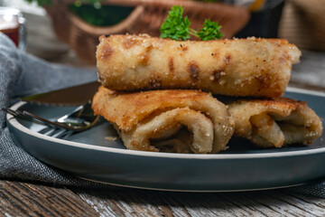 Croquettes with mushrooms and sauerkraut.