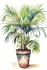 Fototapeta na wymiar Botanical Watercolor Illustration of Palm in Pot. Generative AI