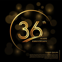 36th Anniversary logo design with double line numbers. Golden anniversary template. Vector Logo Template