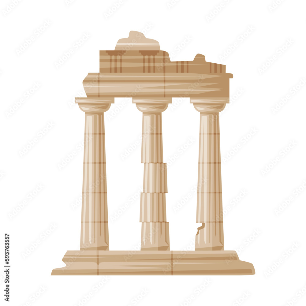 Poster half ruined column as greece object and traditional cultural symbol vector illustration