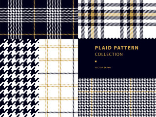 Plaid pattern collection with houndstooth and golden strips - 593763538