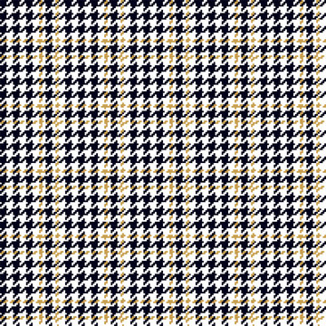 Houndstooth, classic plaid seamless pattern with golden strips
