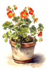 Fototapeta na wymiar Botanical Watercolor Illustration of Potentilla in Pot. Generative AI