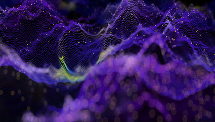 Digital background, violet dot waves, blurred anamorph.