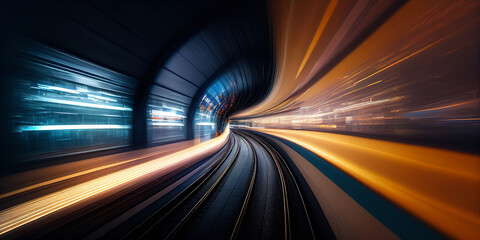 Curving Subway Train Tunnel - Generative Ai