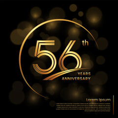 56th Anniversary logo design with double line numbers. Golden anniversary template. Vector Logo Template