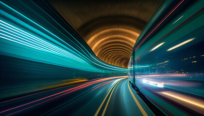 Fototapeta na wymiar Curving Subway Train Tunnel - Generative Ai