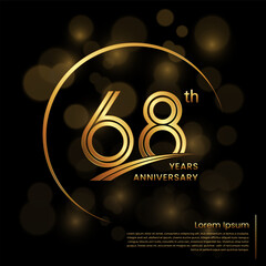 68th Anniversary logo design with double line numbers. Golden anniversary template. Vector Logo Template
