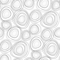 Small black thin spiral circles isolated on white background. Monochrome geometric seamless pattern. Vector simple flat graphic hand drawn illustration. Texture.
