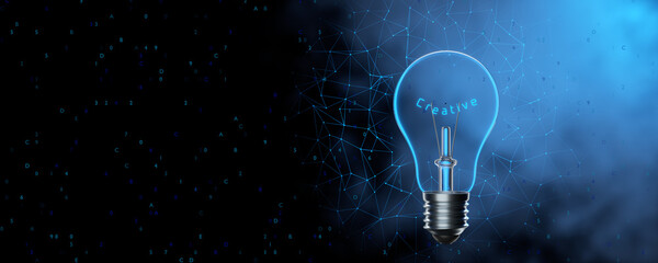 The idea is modern, innovative new technologies. Creative light bulb with marketing network icons. Idea planning strategy. The idea is the development of analytical solutions . 3d render
